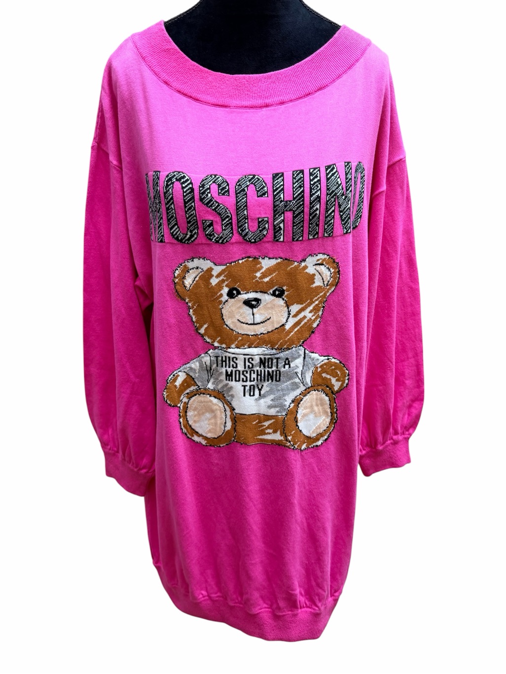 Moschino Silk & Cotton Blend Hot Pink Teddy Sweater Dress Tie Back Size Large
